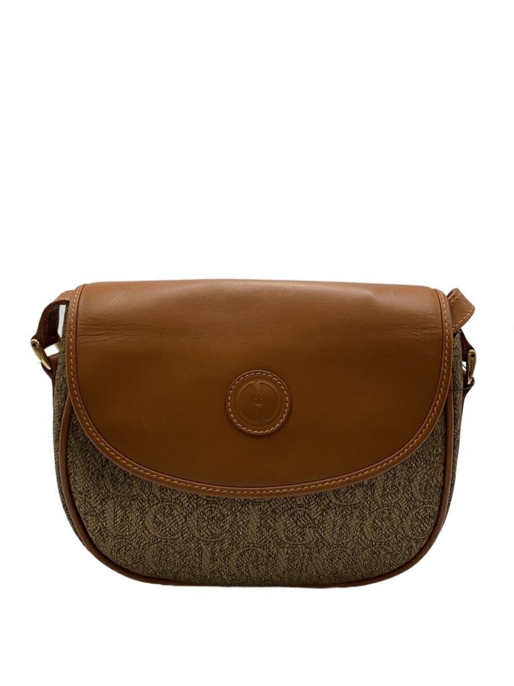 Gucci GG monogram brown leather saddle shoulder bag flap embossed
